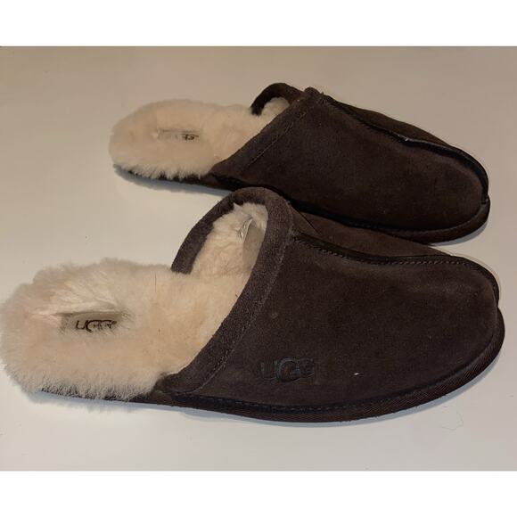 UGG Leisure Suede UGG Wool Lamb Fur Lined Slides Slippers Men's Size 9 Brown - Picture 3 of 7